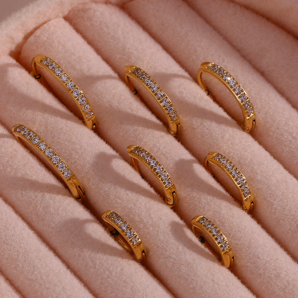 Women'S Fashion Titanium Steel Rounded Edge Zircon Earrings