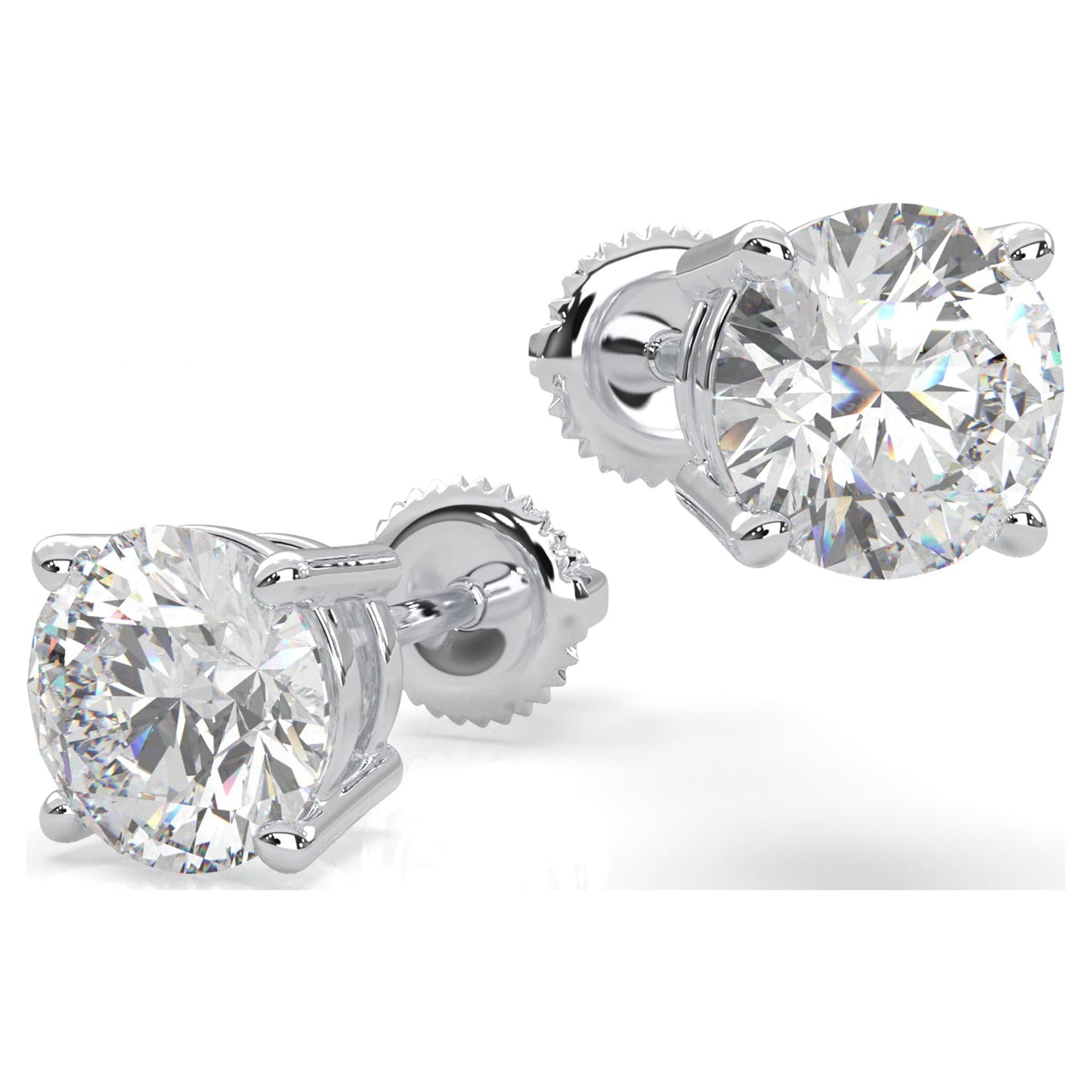 Moissanite Stud Earrings, 0.3Ct-4.00Ct DF Color Brilliant round Cut Lab Created Diamond Earrings 18K White Gold Plated Silver Screw Backs for Women Men