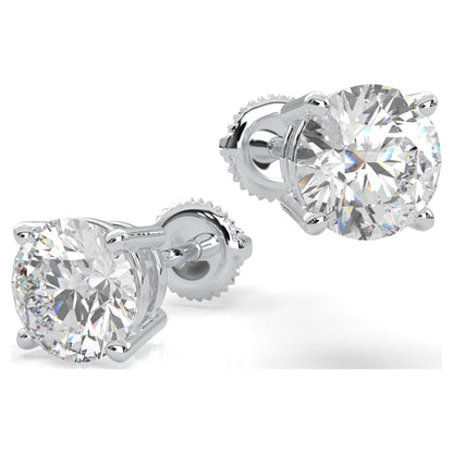 Moissanite Stud Earrings, 0.3Ct-4.00Ct DF Color Brilliant round Cut Lab Created Diamond Earrings 18K White Gold Plated Silver Screw Backs for Women Men