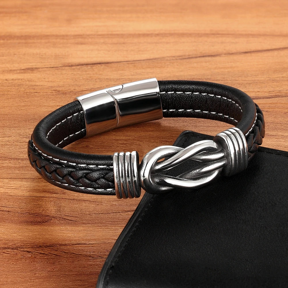 Braided Rope Wrap Leather Bracelets for Men Bangles Fashion Male Women Charm Stainless Steel Clasp Jewelry DIY Customization
