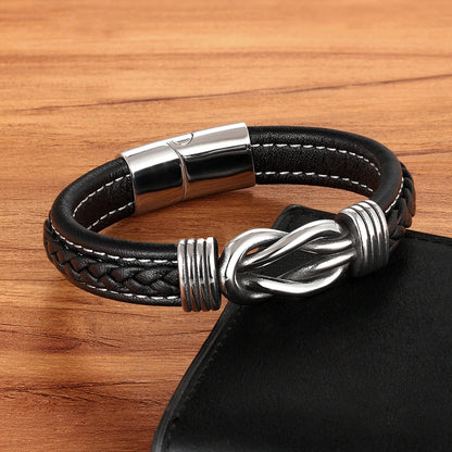 Braided Rope Wrap Leather Bracelets for Men Bangles Fashion Male Women Charm Stainless Steel Clasp Jewelry DIY Customization