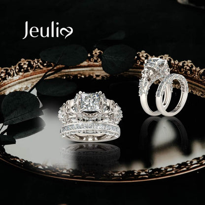 Skull Engagement Ring Sets Sterling Silver Promise Eternity Band Rings Diamond Princess Cut with Cubic Zirconia Wedding Engagement Anniversary Promise Rings Bridal Sets