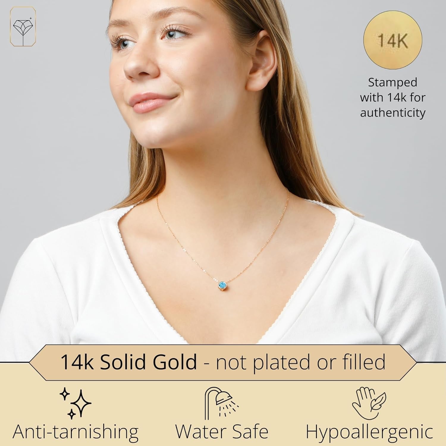 14K Gold Gemstone Pendant with 7Mm round Bezel Birthstone | Dainty round Necklace for Women with Gold 18 Inch Cable Chain | Secure Clasp Pendants with Gift Box