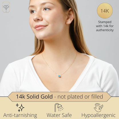 14K Gold Gemstone Pendant with 7Mm round Bezel Birthstone | Dainty round Necklace for Women with Gold 18 Inch Cable Chain | Secure Clasp Pendants with Gift Box