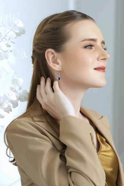 Sterling Silver Genuine, Created or Simulated Gemstone Leverback Teardrop Dangle Earrings for Women Bridesmaids