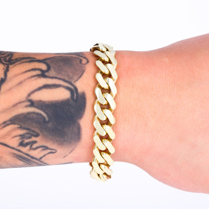 14K Real Yellow Gold Royal Monaco 11Mm Miami Cuban Link Bracelet (7"-9") Italian Jewelry for Men & Women