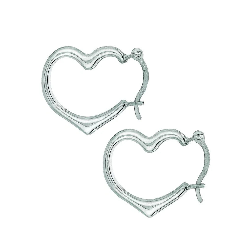 14K Real White Gold Heart Hoop Tubular Earrings