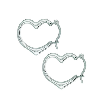 14K Real White Gold Heart Hoop Tubular Earrings