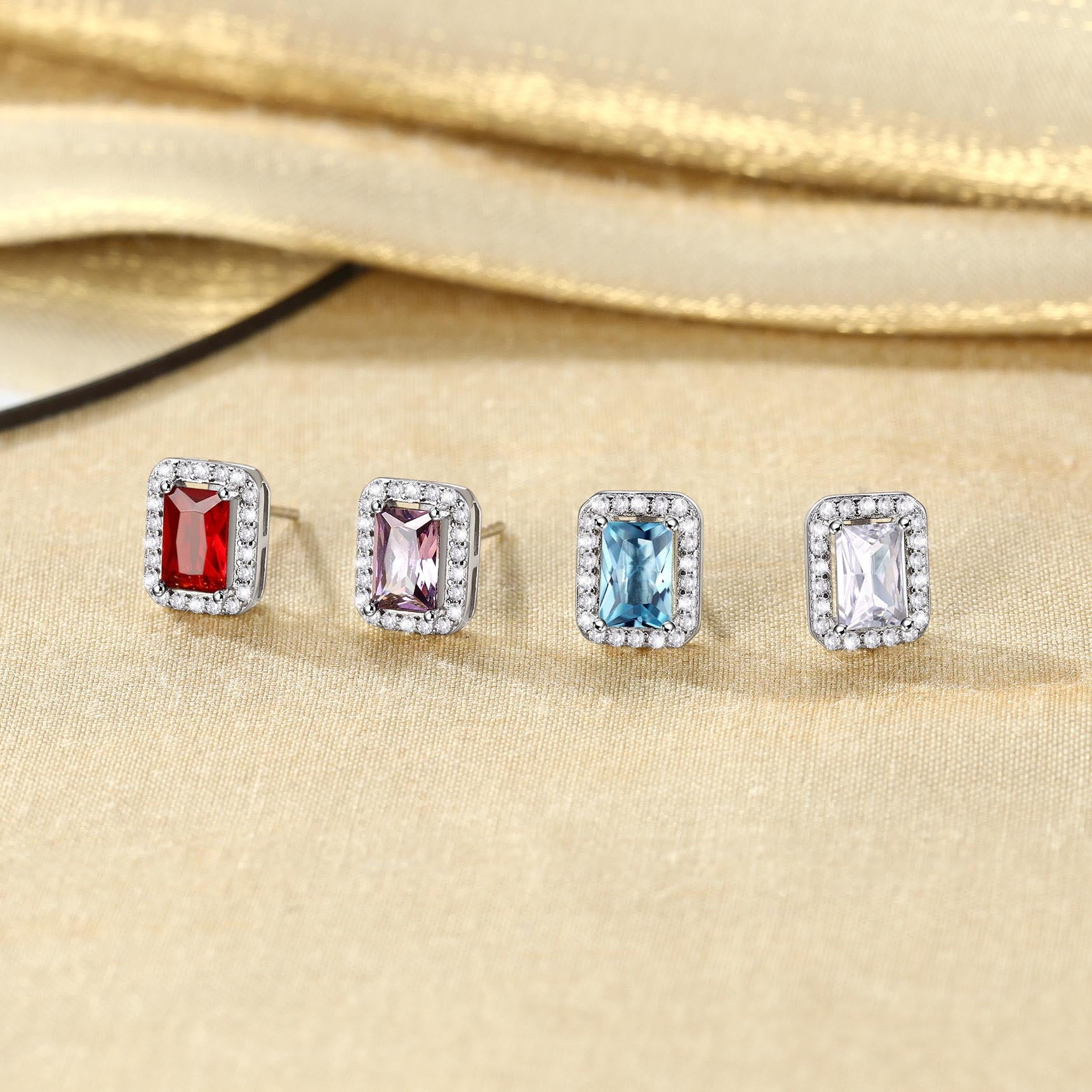 Square Diamond Stud Earrings February Amethyst Birthstone Earrings, Sterling Silver Earrings Birthday Jewelry Gift for Women