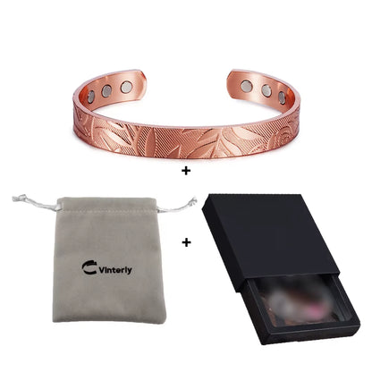 Magnetic Bracelets Rose Copper Adjustable Cuff Bangles Women Men Energy Jewelry Resizable Pain Relief for Arthritis