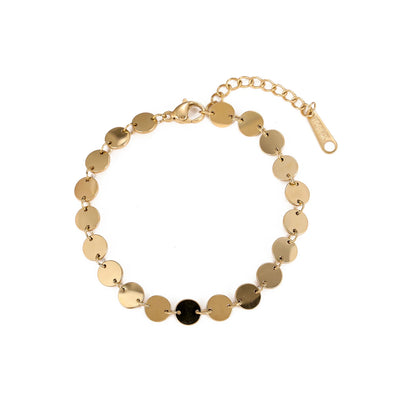 Popular Vintage Bracelet 18K Gold Plated Chain Stainless Steel Waterproof Handmade Disc round Bracelet for Women