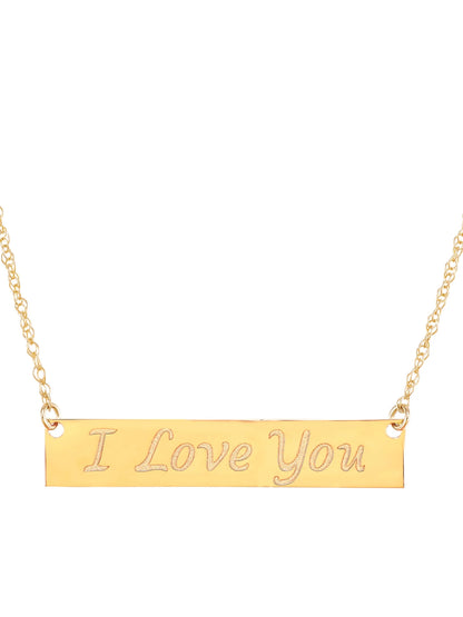 10K Yellow Gold Bar Plaque with I Love You Necklace, 18"