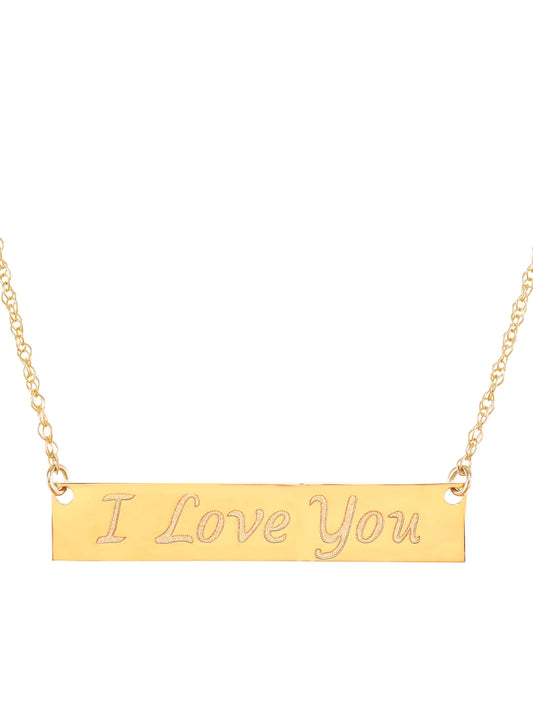10K Yellow Gold Bar Plaque with I Love You Necklace, 18"