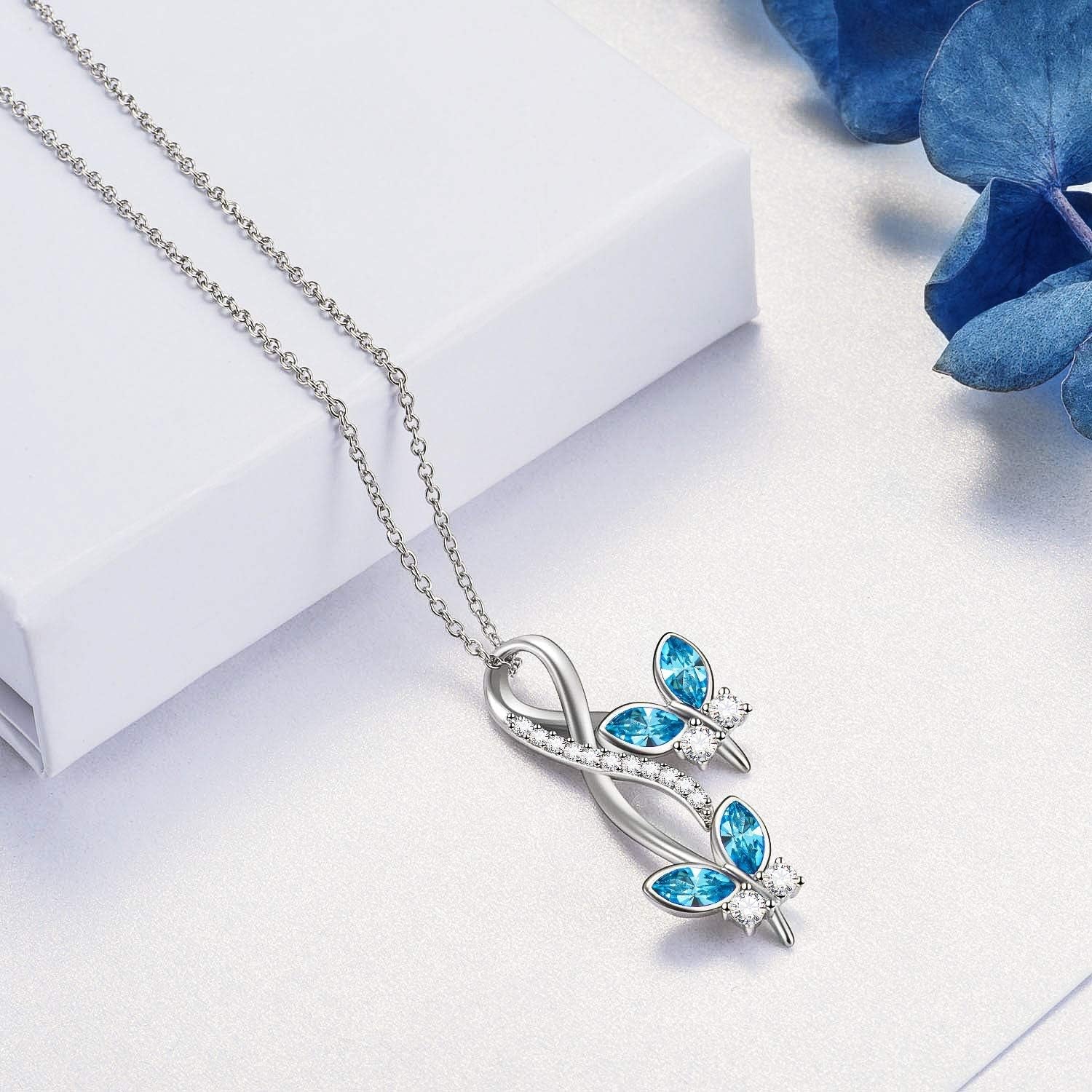 Sterling Silver Infinity Butterfly Necklace Embellished with Crystals from Austria, Anniversary Birthday Butterfly Gifts for Butterfly Lovers, Fine Butterfly Jewelry Gifts for Women