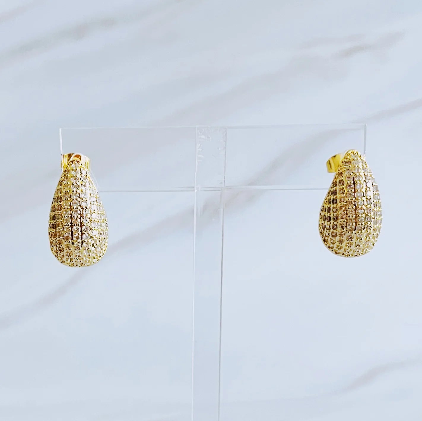 Paved Teardrop Stud Earrings
