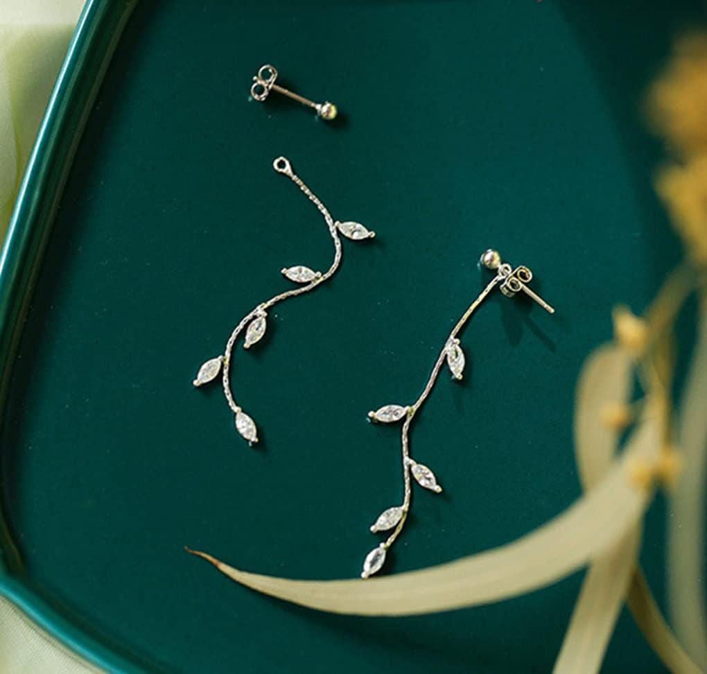 Solid 925 Sterling Silver Droplet Dangle Earrings Chain for Women Teens Olive Leaf Wedding Dangle Earrings Bridal Earrings