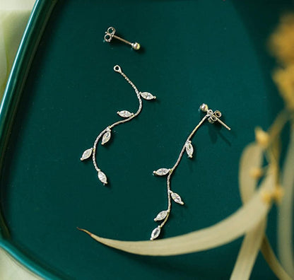 Solid 925 Sterling Silver Droplet Dangle Earrings Chain for Women Teens Olive Leaf Wedding Dangle Earrings Bridal Earrings