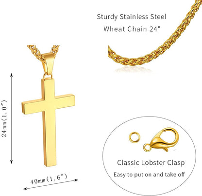 Gold Cross Necklaces for Men Stainless Steel Cross Pendant Chain Catholic Religious Christian Birthday Jewelry Gifts Ideas Dad Husband Son Tween Preteen Boyfriend Teen Teenage Age