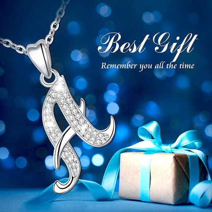 925 Sterling Silver Initial Necklaces for Women, 26 Letters Pendants Necklace Gift for Mother, Daughter, Wife, 18 Inch Chain