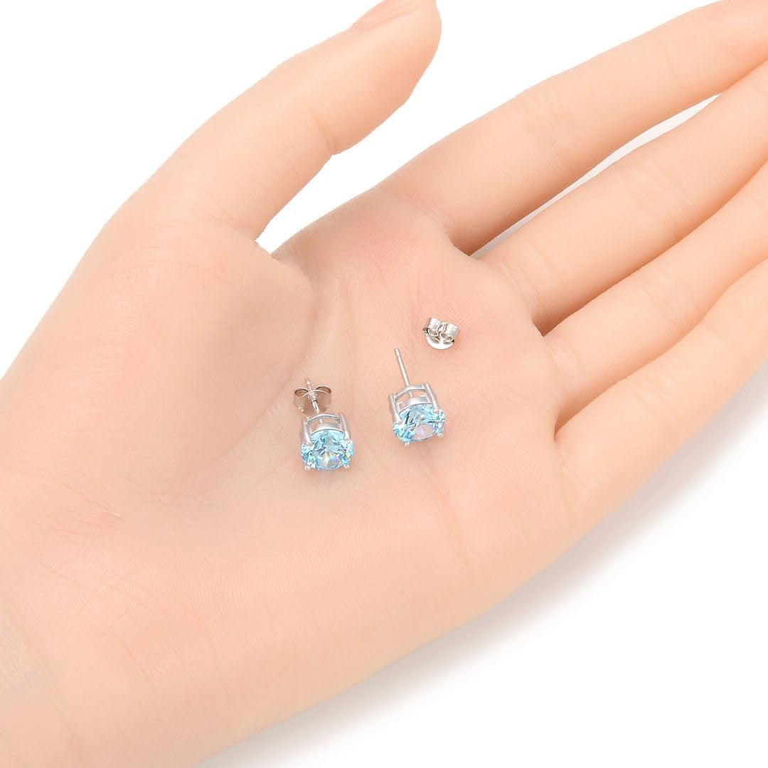 925 Sterling Silver Blue CZ Birthstone Stud Earrings