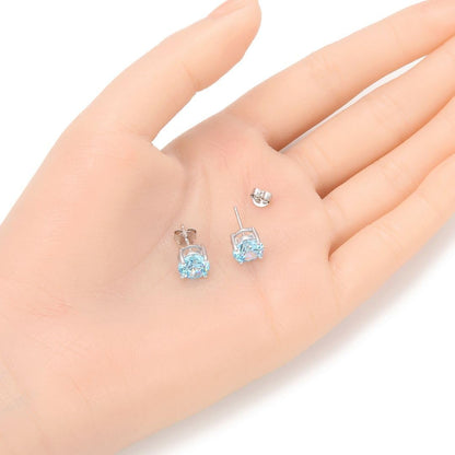 925 Sterling Silver Blue CZ Birthstone Stud Earrings