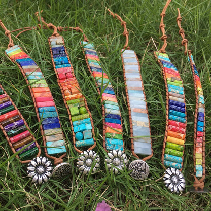 7 Chakra Bracelets for Women with Real Stones Leather Wrap Healing Bead Bracelet Women Men Boho Friendship Jewelry