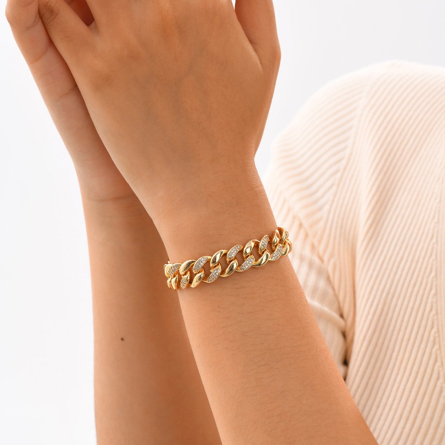 Gold Cuban Chain Bracelets for Women, 14K Gold Plated Link Bracelet with Cubic Zircon, Trendy Womens Link Bracelets Jewelry Gifts