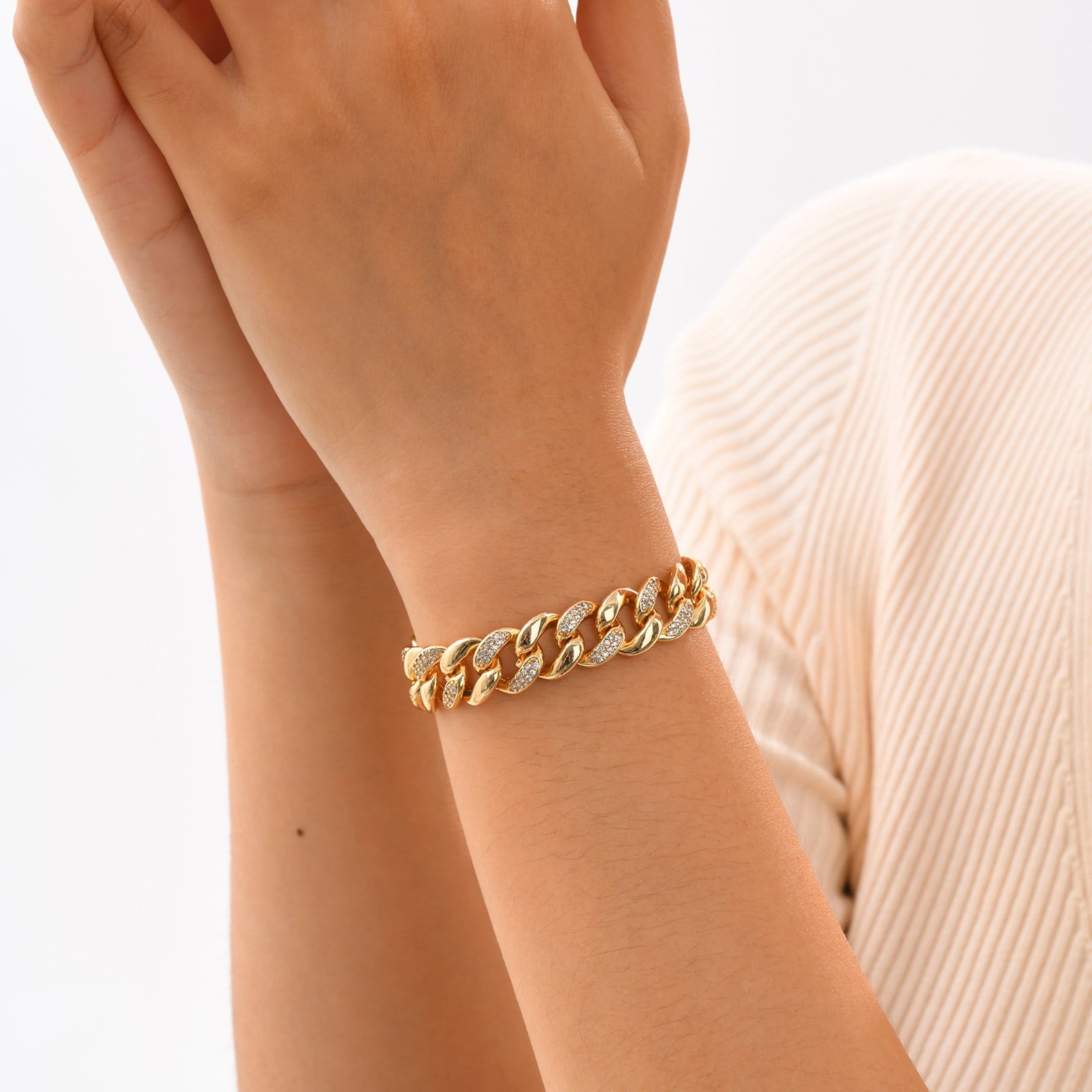 Gold Cuban Chain Bracelets for Women, 14K Gold Plated Link Bracelet with Cubic Zircon, Trendy Womens Link Bracelets Jewelry Gifts