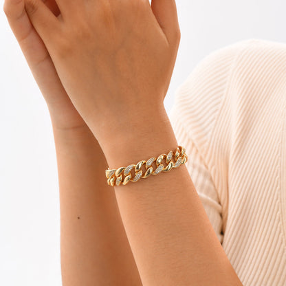 Gold Cuban Chain Bracelets for Women, 14K Gold Plated Link Bracelet with Cubic Zircon, Trendy Womens Link Bracelets Jewelry Gifts