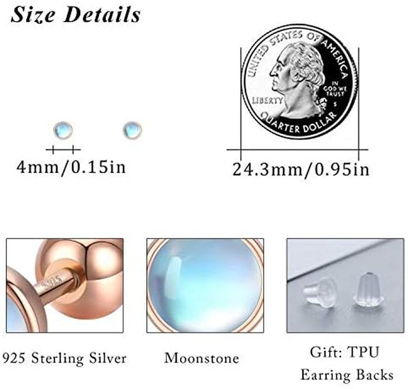 Moonstone Earrings 925 Sterling Silver Tragus Earrings Cartilage Earrings Screw Back Earrings Helix Piercing Jewelry Hypoallergenic Earrings for Women