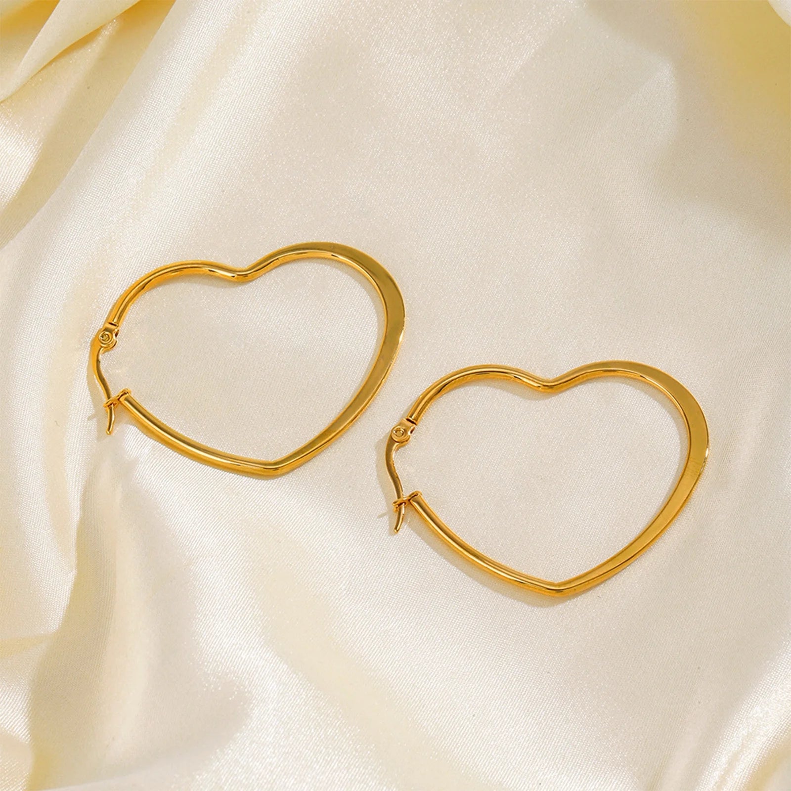 Fashion Earrings for Women 40Mm Gold Tone PVD Stainless Steel Heart Hoop Earrings