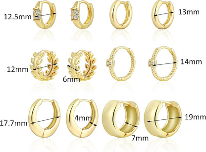 6 Pairs Small Gold Huggie Hoop Earrings for Women, 14K Gold Plated Cartilage Pie