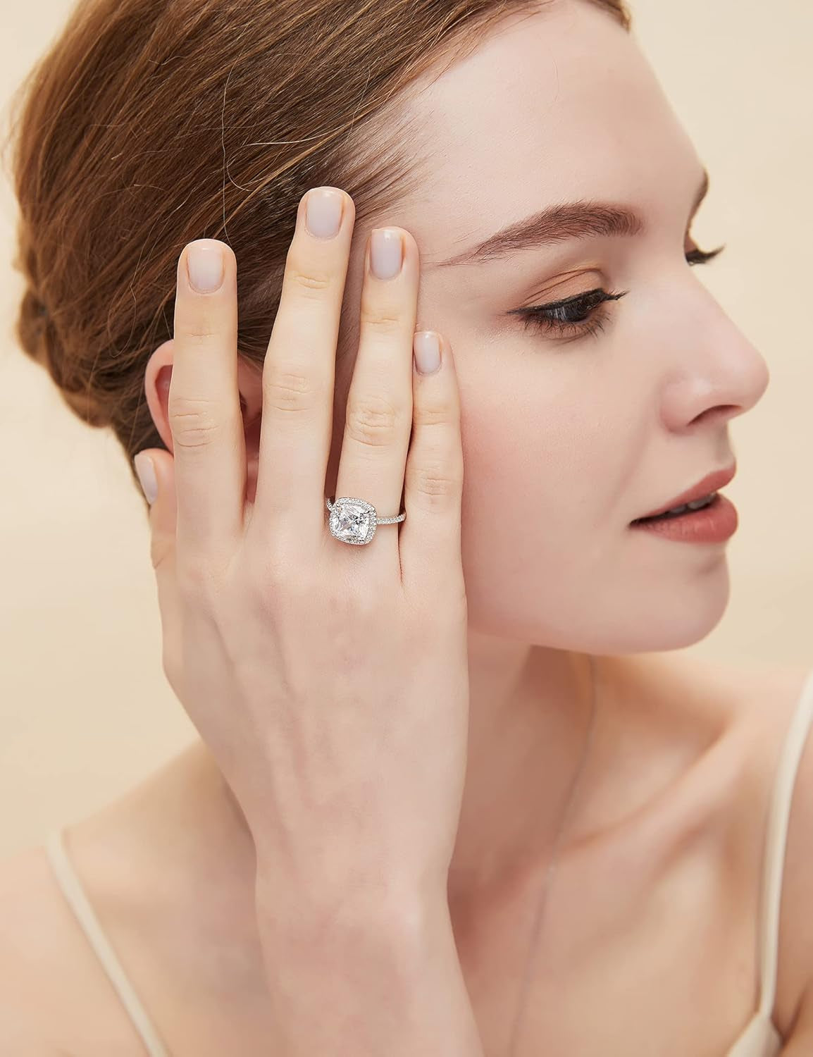 3.5CT 925 Sterling Silver Rings Cushion Cut Cubic Zirconia CZ Engagement Wedding Bands for Women Promise Rings for Her Size 3-11