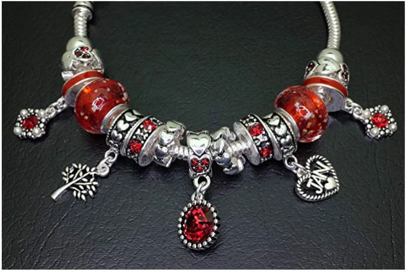 Birthstone Bracelet Dark Red, Garnet Birthstone Bracelet, Silvertone