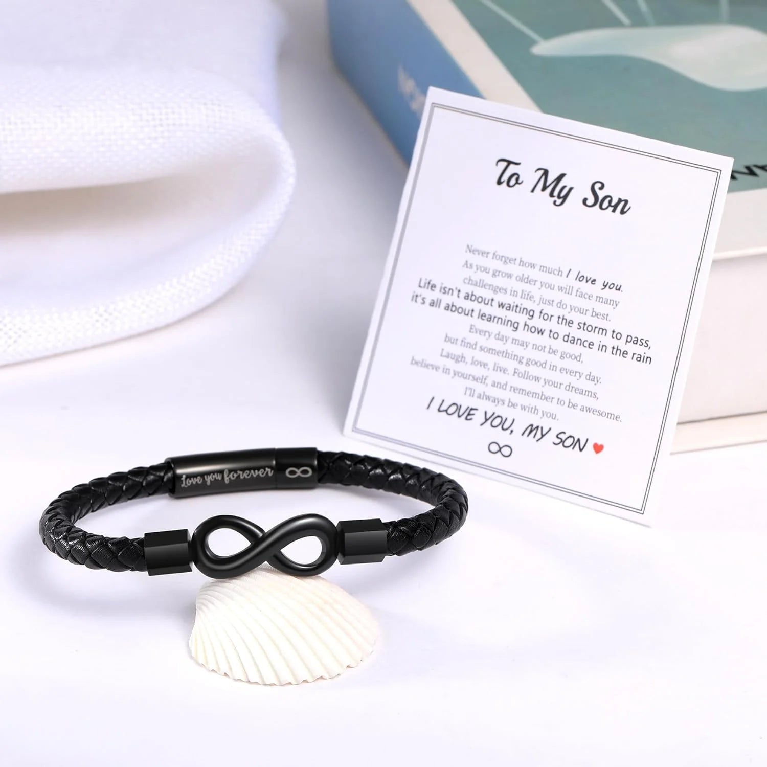 Leather Bracelet for Men Teen Boy Gifts to My Son Bracelet from Mom Fathers Day Bracelet Gifts for Dad Grandpa Love You Forever Engraved Husband Birthday Gift Ideas Infinity Knot Jewelry