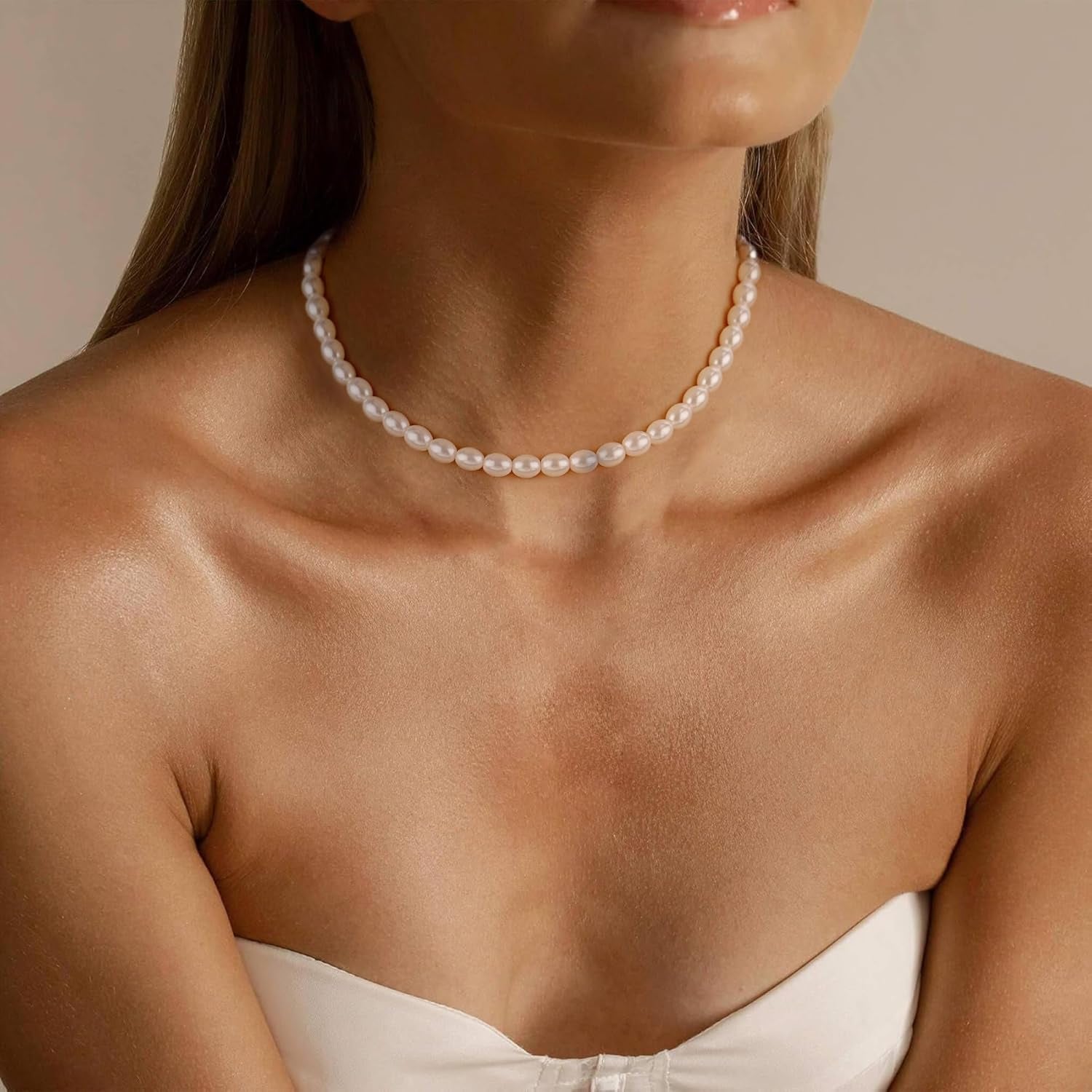 Pearl Necklaces for Women - Pearl Choker Necklace Strands, Adjustable Chain, Dainty Handmade Vintage Jewelry for Women, Statement, Hypoallergenic