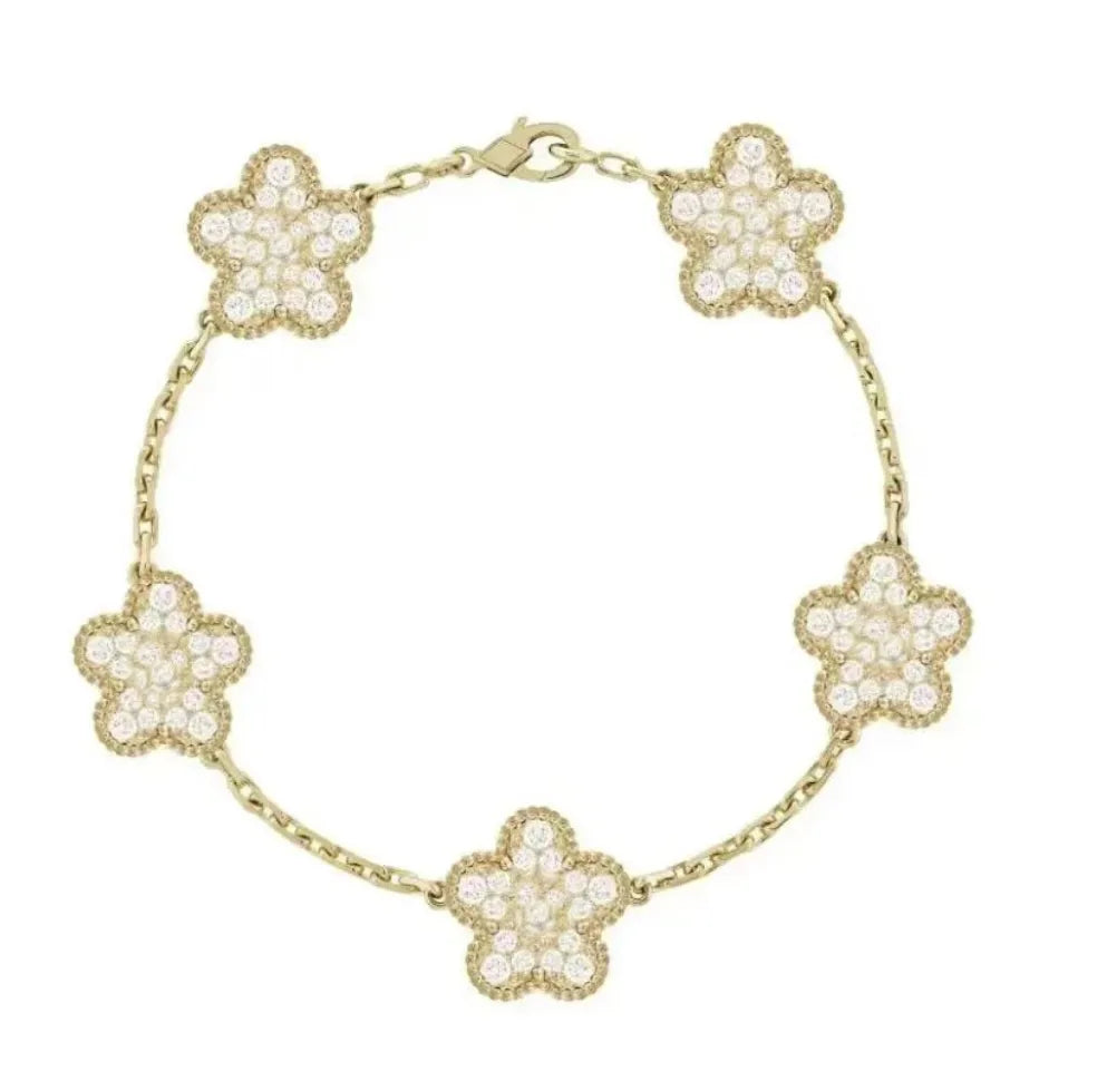 Clover Bracelet for Men and Women Jewelry Leaf Bracelets 18K Gold Silver Plate Agate Diamond Fashion Charm Chain Wedding Gift Party