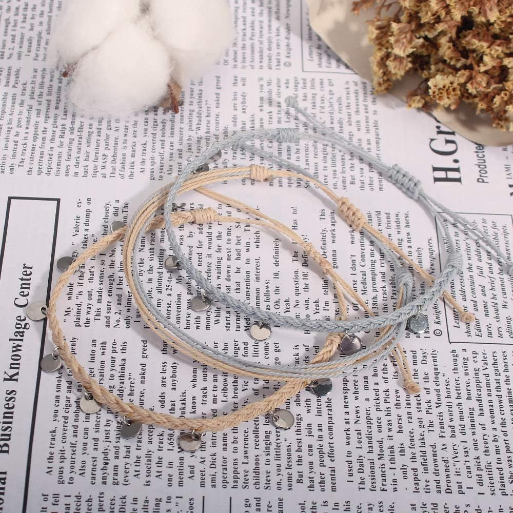 String Ankle Bracelets Waterproof Rope Anklets Braided Beach Boho Coin Anklets Cute Friendship Foot Jewelry for Women