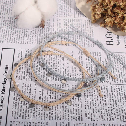 String Ankle Bracelets Waterproof Rope Anklets Braided Beach Boho Coin Anklets Cute Friendship Foot Jewelry for Women