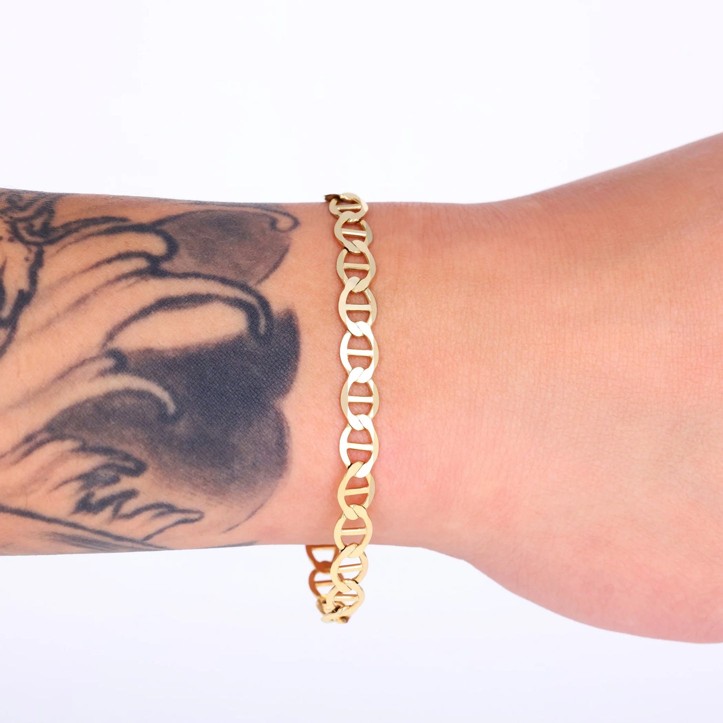 10K Real Yellow Gold Solid Mariner 6Mm Chain Anchor Link Bracelet (7"-9") Italian Jewelry for Men & Women