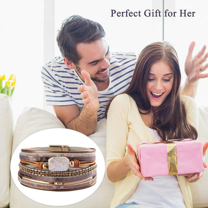 Womens Leather Cuff Bracelet Baroque Pearl Wrap Bracelets Gorgeous Gold Tube Bangle Handmade Wristbands Jewelry Bohemian Gift for Women