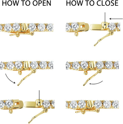 4.0Mm CZ Tennis Necklace, 18K White/Yellow Gold Plated 4.0Mm round Cubic Zirconia Classic Tennis Necklace 16-24 Inches