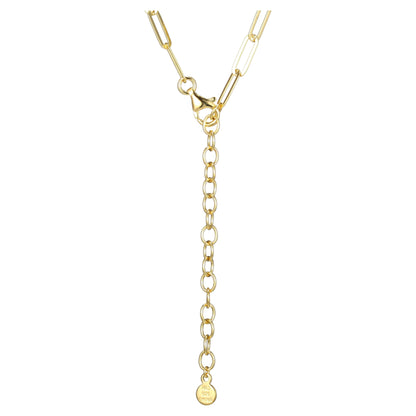 Heart Cubic Zirconia Paperclip 18” Necklace in 18K over Sterling Silver, Adult Female
