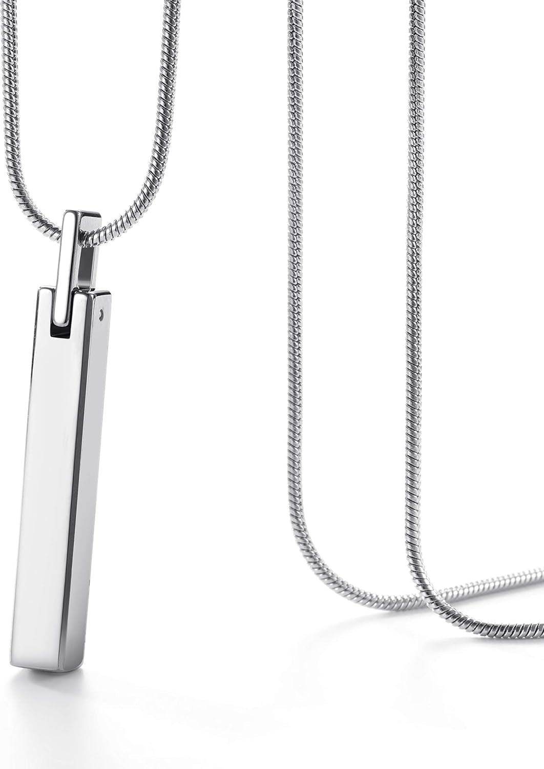 Men'S Tungsten Steel Bar Pendant Necklace with 22 Inches Stainless Steel Snake Chain