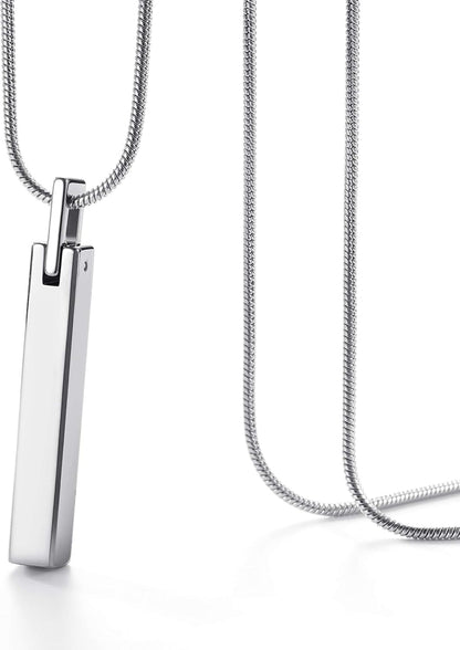 Men'S Tungsten Steel Bar Pendant Necklace with 22 Inches Stainless Steel Snake Chain