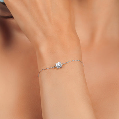 925 Sterling Silver White Moissanite Solitaire Bracelet for Women (1.10 Cttw, Cushion Cut 6MM, Fully Adjustable up to 9 Inch)