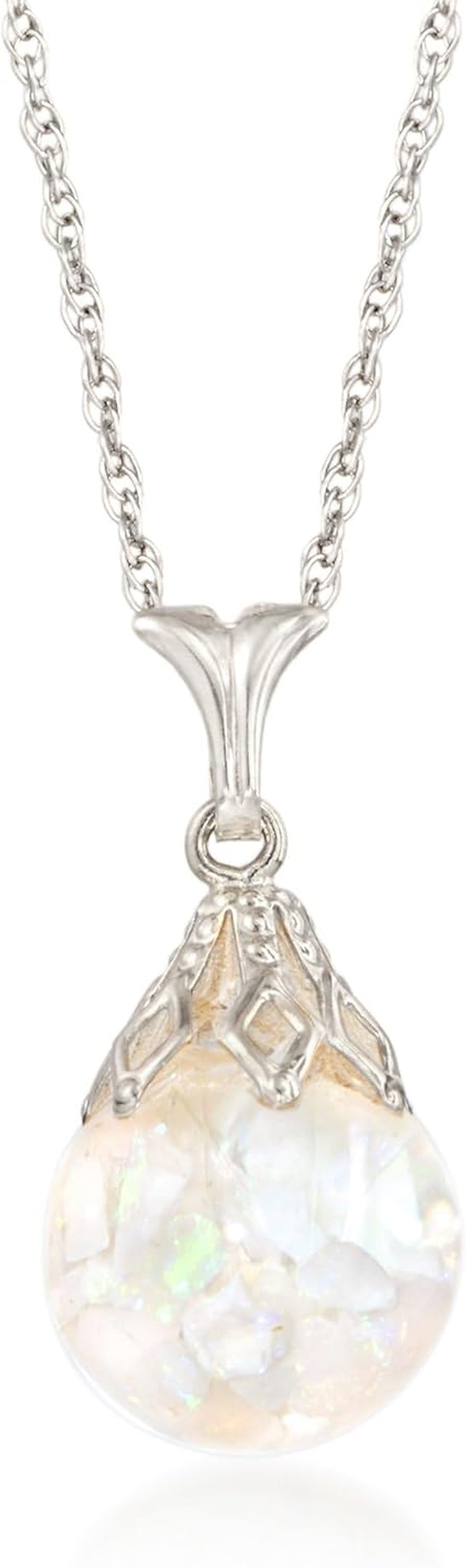 Floating Opal Pendant Necklace in 14Kt White Gold