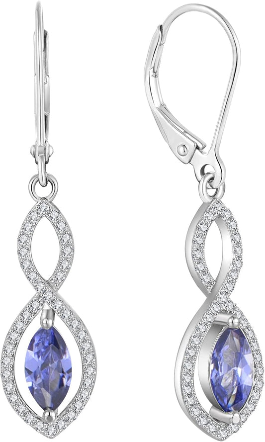 Women Earrings,925 Sterling Silver Infinity Leverback Dangle Earrings with Marquise Cut 5A Cubic Zirconia