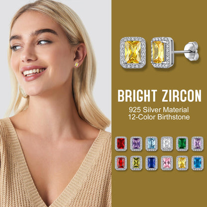Square Diamond Stud Earrings November Citrine Birthstone Earrings, Sterling Silver Earrings Birthday Jewelry Gift for Women