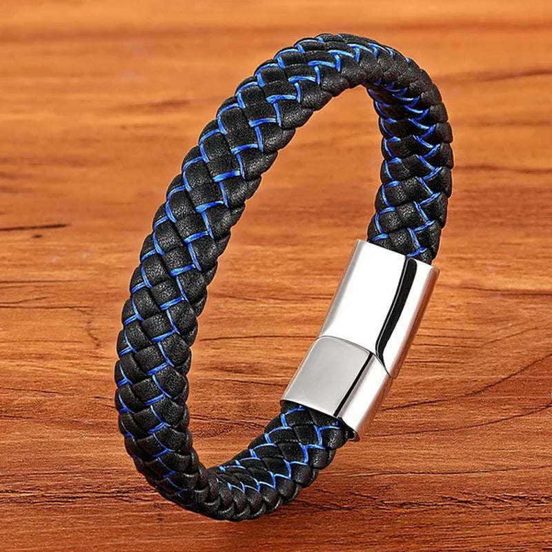 Braided Rope Wrap Leather Bracelets for Men Bangles Fashion Male Women Charm Stainless Steel Clasp Jewelry DIY Customization